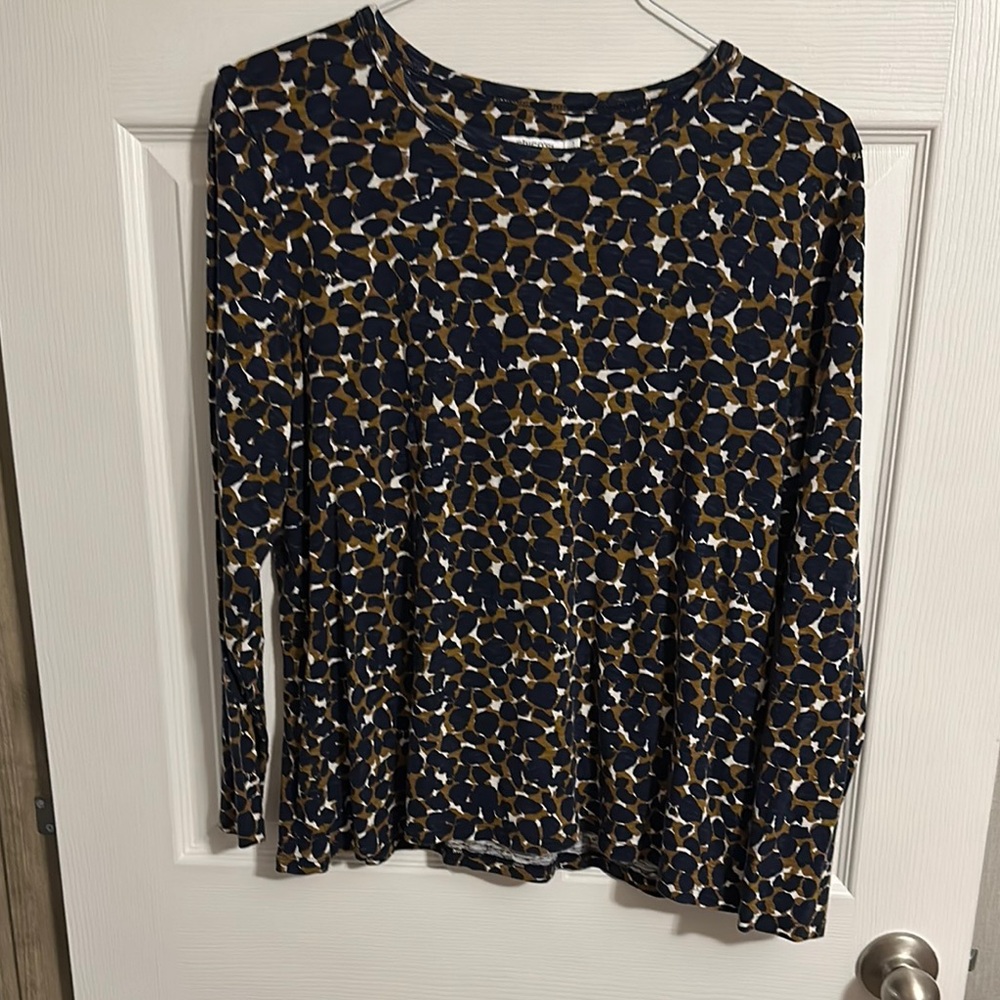 Chico's Black , brown and White Long Sleeve Relaxed Blouse